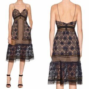 Self-Portrait Dresses Self-Portrait Navy Guipure Floral Lace Midi Dress